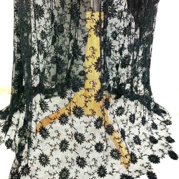 Sheer Illusion Lace Evening Gown Black Beaded Maxi 8 Formal Prom Black Tie - Picture 4 of 12